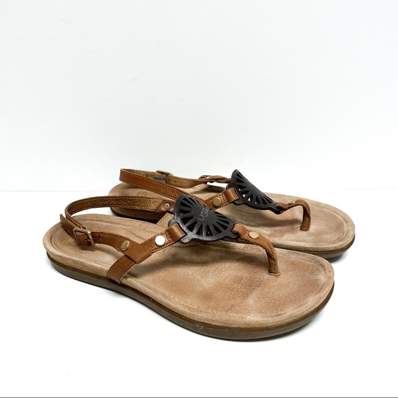 UGG Ayden Circle Logo Leather Thong Sandals - Picture 1 of 6